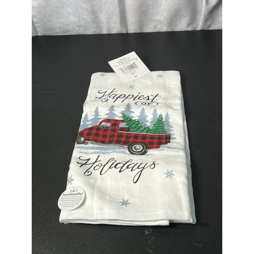 HAPPIEST HOLIDAYS Red Christmas Truck Kitchen Towels by Kay Dee Designs